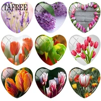 tafree colorful carnation flower art picture heart shape 25mm glass cabochon for key chains necklace pendant diy mothers gift