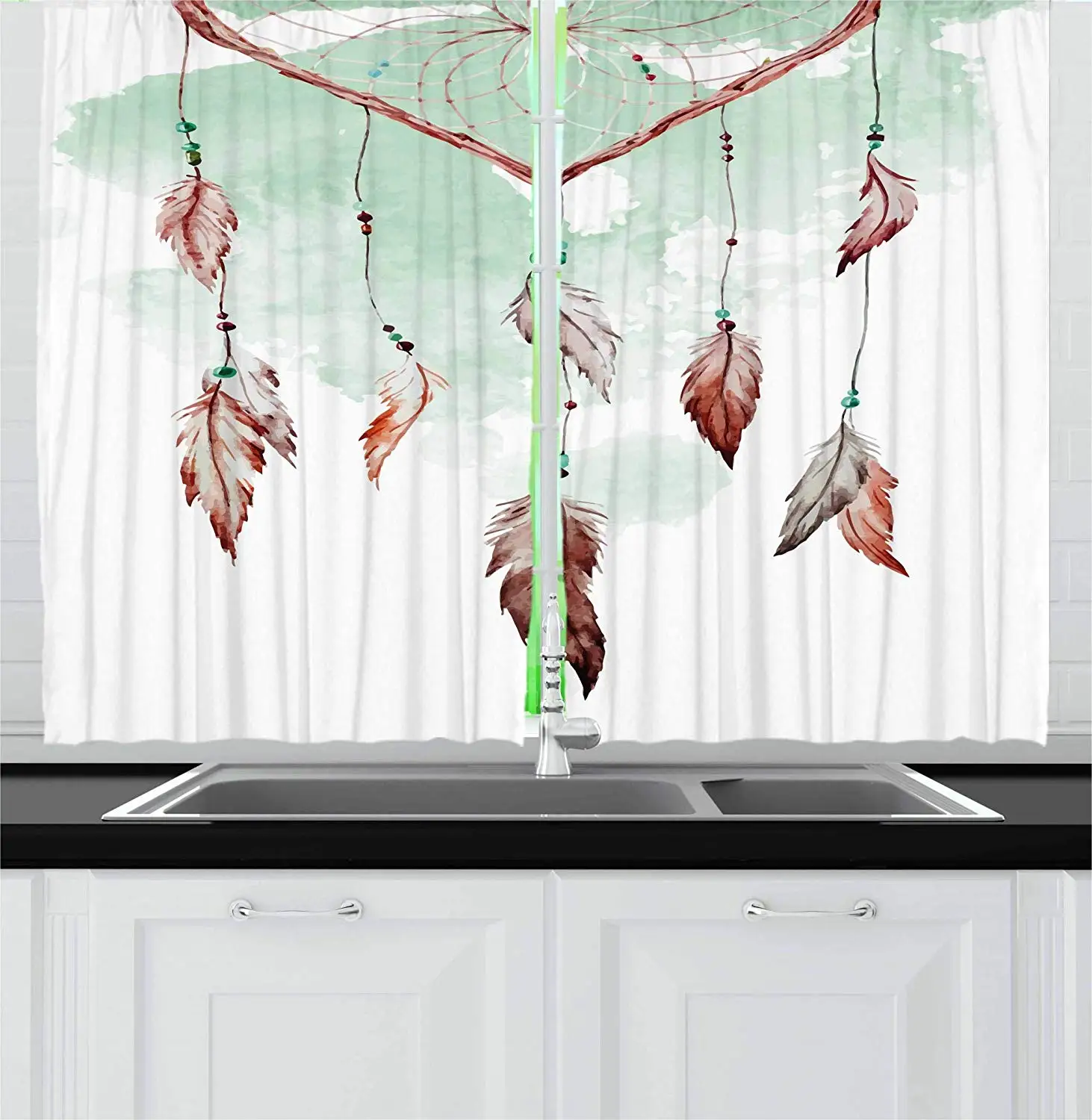 Шторы с изображением перьев акварельные яркие Ловец снов декоративными