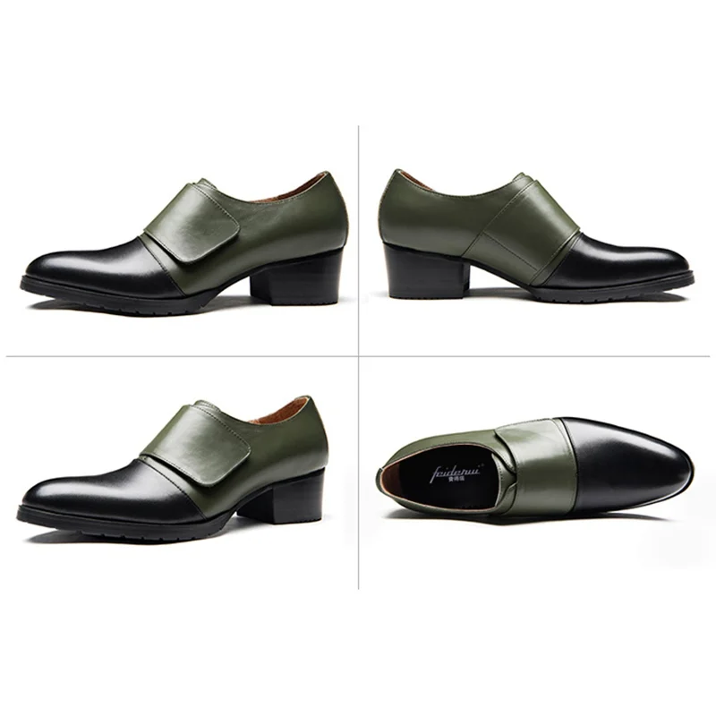 Модная мужская официальная одежда из натуральной кожи на высоком каблуке