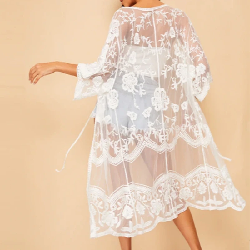 Сексуальные женские пляжные длинные накидки Florla прозрачные кружевные бикини