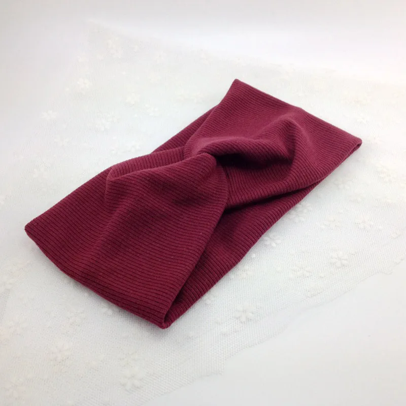 Wine Red 2 Solid Color Twist Headbands for Women Soft Turban Hairband Cross Knot Head Band Girls Elastic Hair Band Hair Accessories - Color: Wine Red 2
