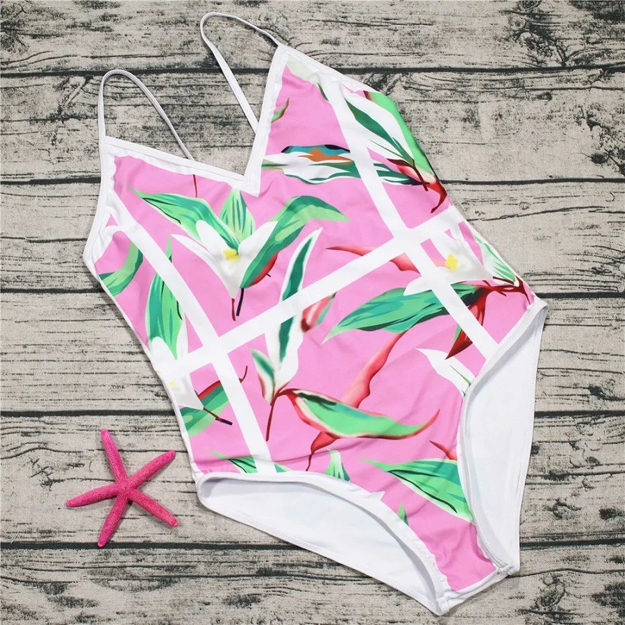 Сладкий розовый Лилия цельный купальник женский летний пляжный с открытой