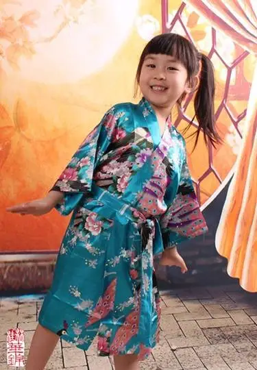 Детский Атласный халат детское кимоно с цветочным рисунком Шелковый детский