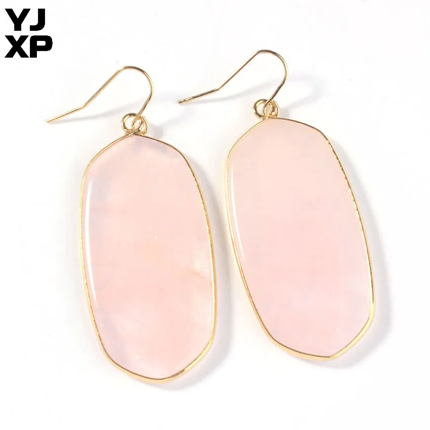 Rose Quartzs YJXP, овальные серьги с натуральными камнями, розовый цвет, белый бирюза, эллипс, золотой цвет, серьги-капли для женщин, очаровательные ювелирные изделия - Окраска металла: Rose Quartzs