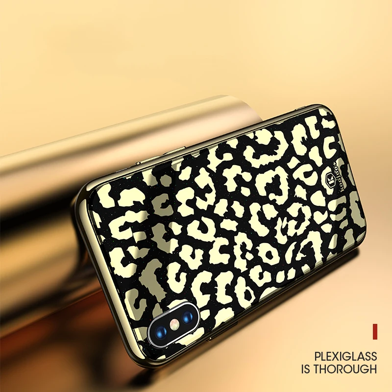 Роскошный Леопардовый стеклянный чехол для телефона iPhone X XR Xs Max покрытие твердый