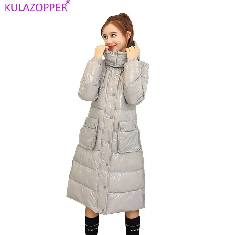 KULAZOPPER 2019 Новинка зимняя пуховая куртка с капюшоном lange donsjack vrouwen LZ020|Женские парки|