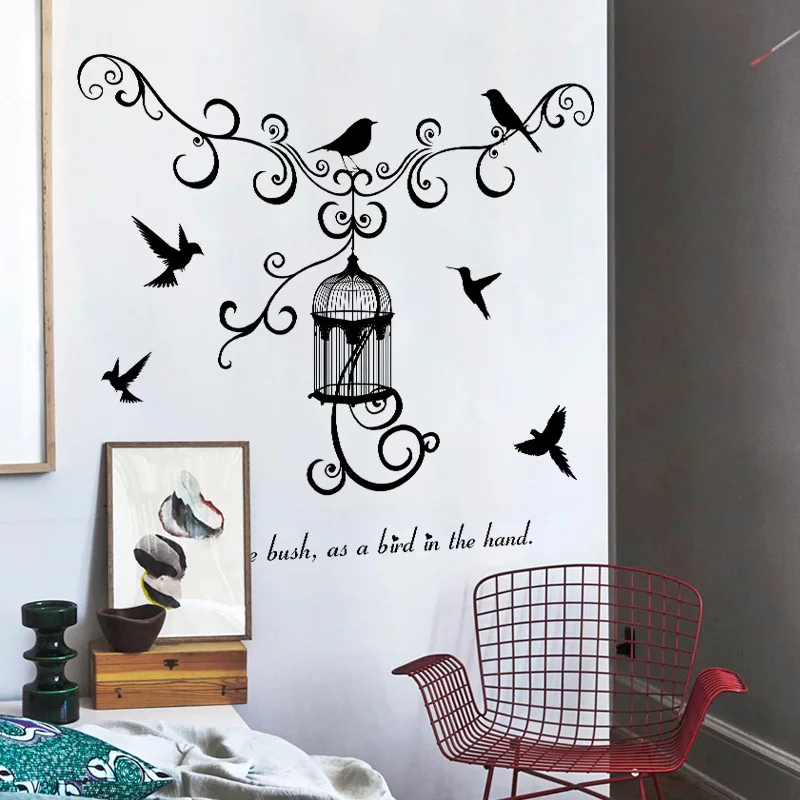 1 шт. 50*70 см Black Bird Cage стикер украшения для дома Декор комнаты DIY наклейки на стены
