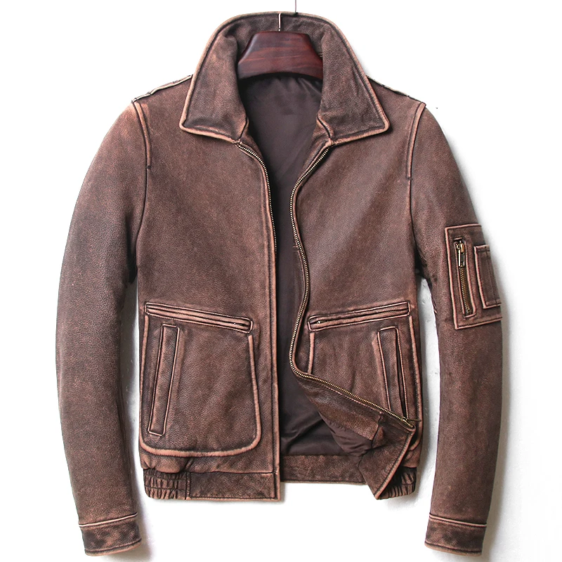 

Mens Casual Overcoats 4XL 5XL Genuine Leather Cowskin Motorcycle Jackets Biker Jacket Short Slim Vintage Gray Brown Leather Coat