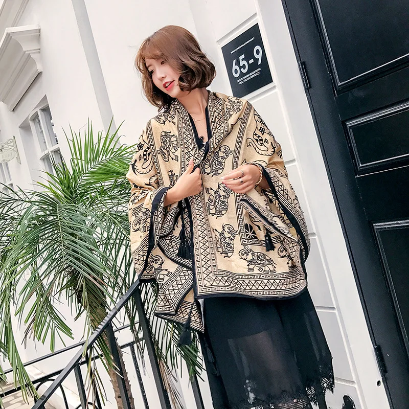 Слон этнические шелковые шарфы мягкие и удобные дамы Солнцезащитная шаль шарф