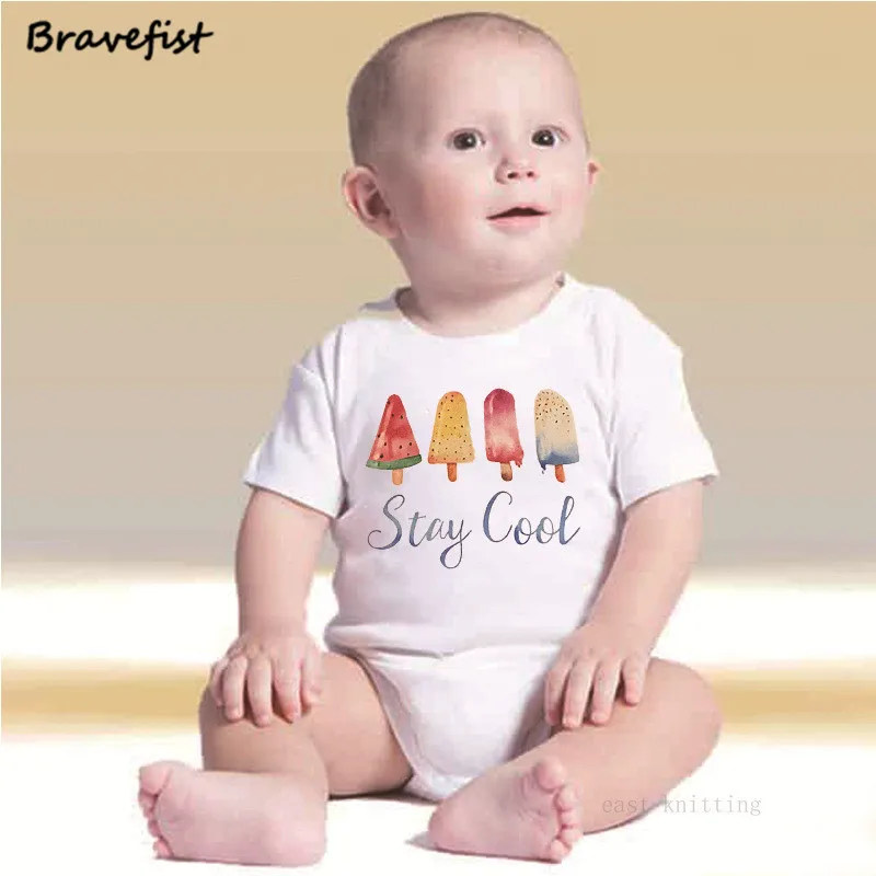 Детский комбидресс с изображением мороженого Летний комбинезон круглым вырезом