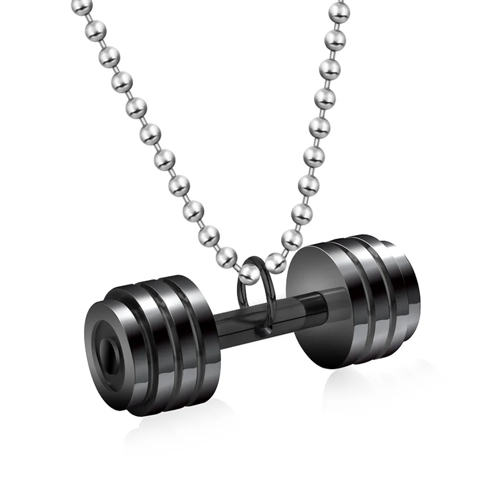 Мужское ожерелье с подвеской гантеля из нержавеющей стали черное мужское в стиле