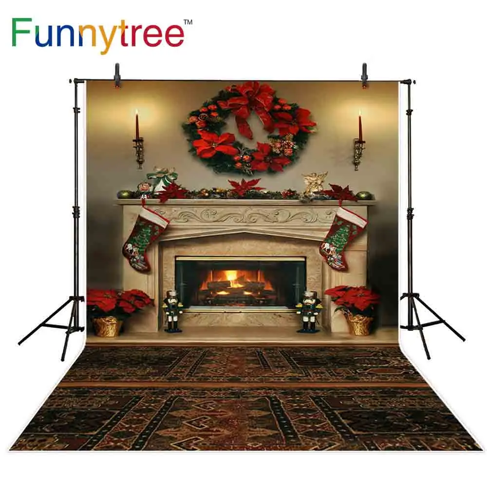 Funnytree фоны для фотостудии Рождественская гирлянда для камина носки декорации ретро-ковер фон для фотосъемки в помещении