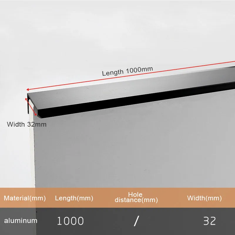 Black Length 1000mm NAIERDI, золотой, черный, скрытый шкаф, тянет, алюминиевый сплав, кухонный шкаф, ручки для ящиков, ручки для мебели, фурнитура для спальни - Цвет: Black Length 1000mm