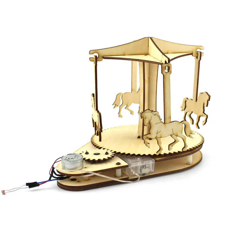 Light Control Wooden Carousel Children DIY Science And Technology Model Building Kits Toys Hobbies Christmas Gifts | Игрушки и хобби