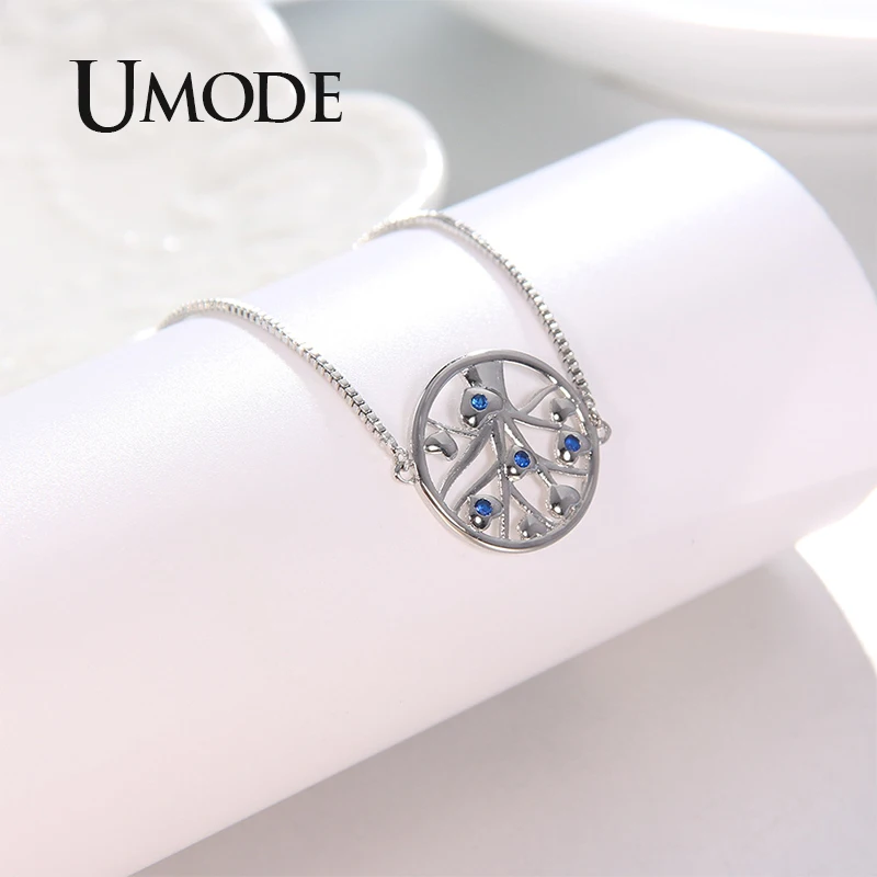 UMODE Life браслеты с деревом на шнуровке регулируемый Серебряный браслет для женщин браслеты Femme ювелирные аксессуары UB0167