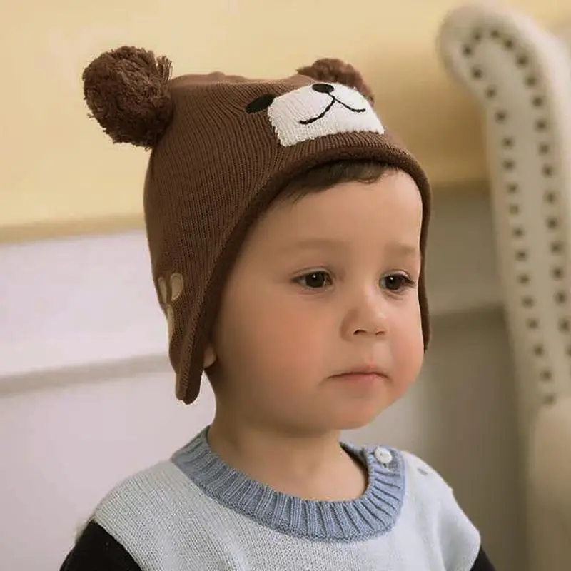 Ребенок все хлопок вязаная шапка ребенка и детей Мужская тепло маленький медведь