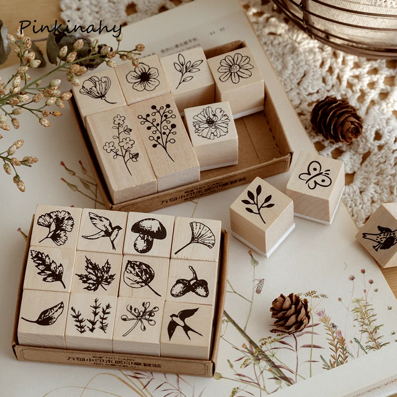 Животные растения цветок украшение набор штампов деревянные и резиновые штампы