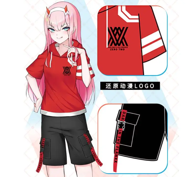 Футболка DARLING in the FRANXX с капюшоном, футболка для женщин и мужчин, футболка для косплея
