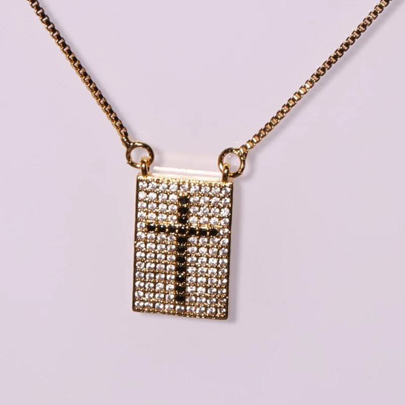 

Brazilian New Style Popular Jet CZ Cross Rectangular Plate Pendant Necklace Woman's Chain jewelry