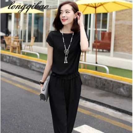 Женский шифоновый костюм свободного покроя однотонный в Корейском стиле из двух