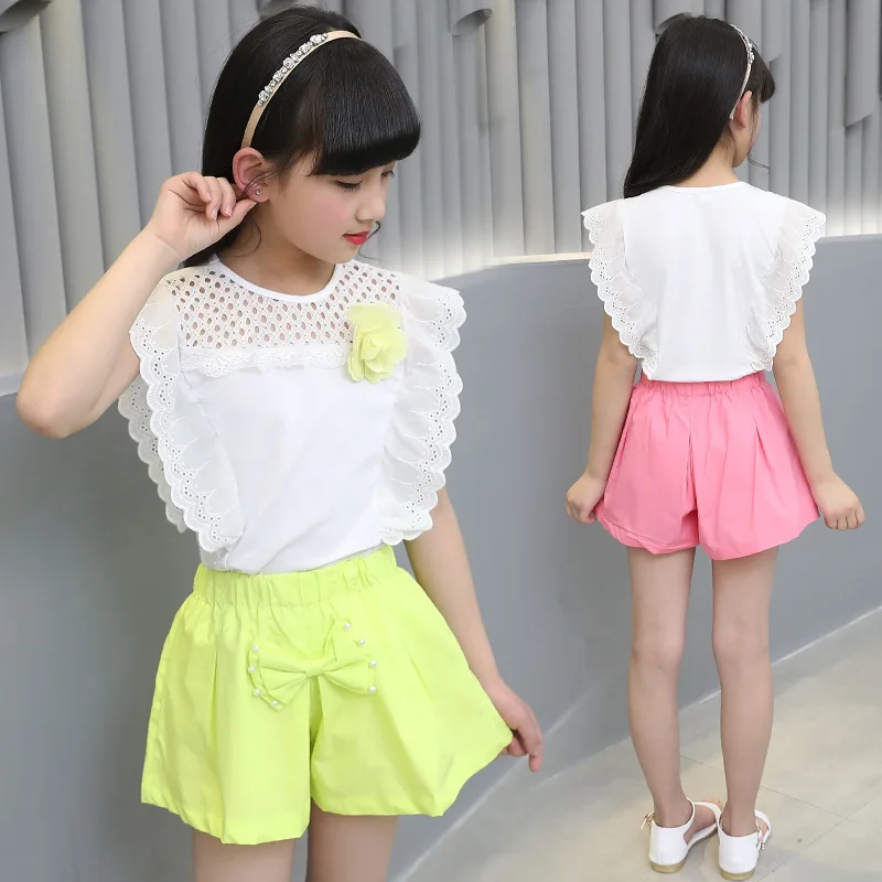 Комплект летней одежды для девочек кружевной жилет и шорты комплект 6 8 10 12 14 лет |