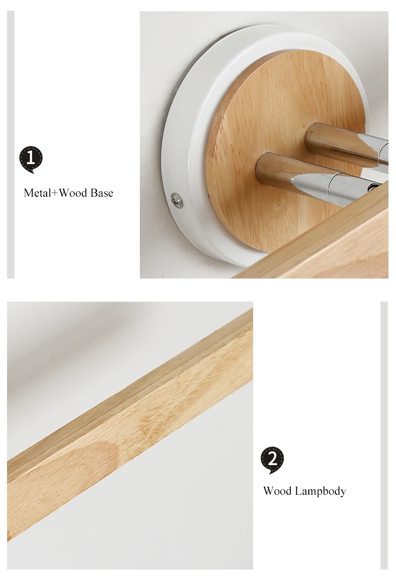 BOTIMI LED Wall Lamp For Bedroom Modern Mirror Lights Wooden Wall Sconce Wood Luminaira Bedside Lights Wall Mount Reading Light