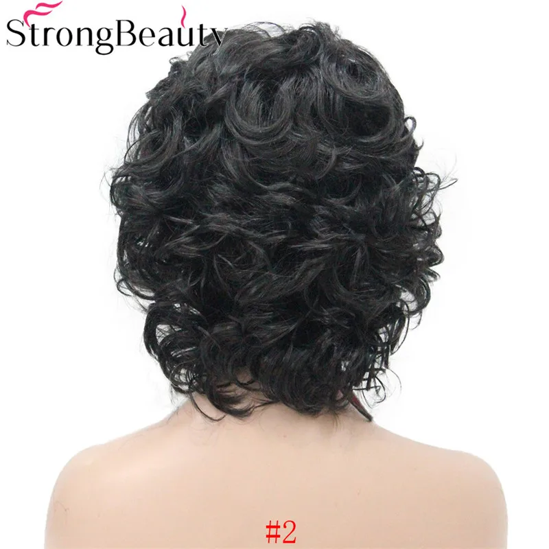 StrongBeauty синтетические Короткие вьющиеся парики термостойкие полные монолитные волосы женский парик - Цвет: 2