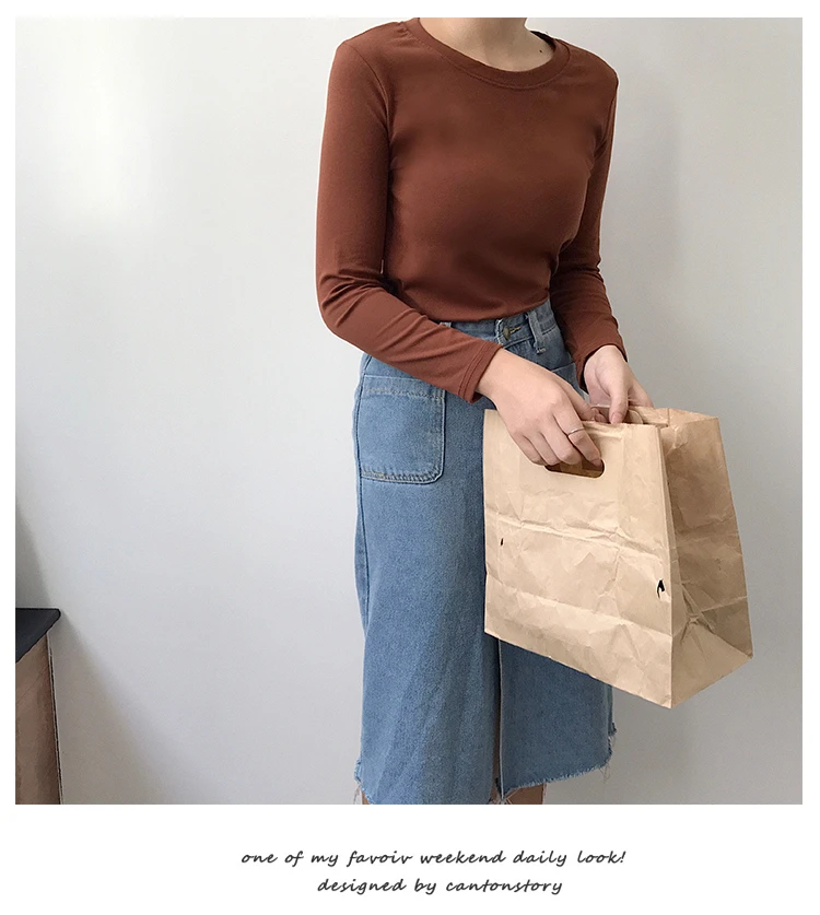 Jielur 5 Solid Color Hipster Long Sleeve Tshirt Women White O Neck Basic Tshirt Feminina Simple Korean Style Vetement Femme