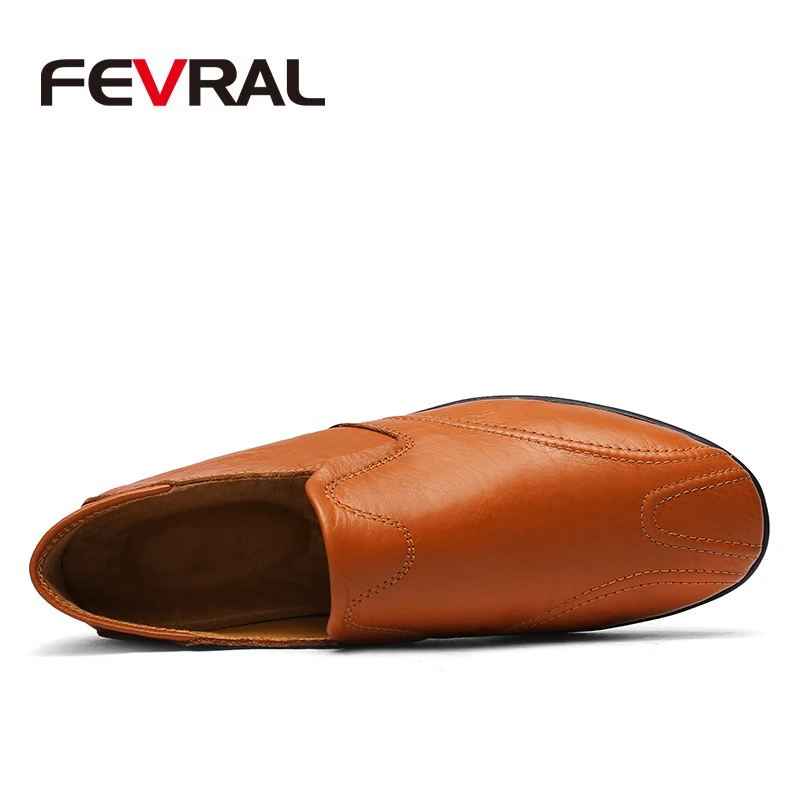 FEVRAL Genuine Leather Men Casual Shoes Luxury Brand Loafers Breathable Slip on Black Driving Shoes Moccasins Size 38~46