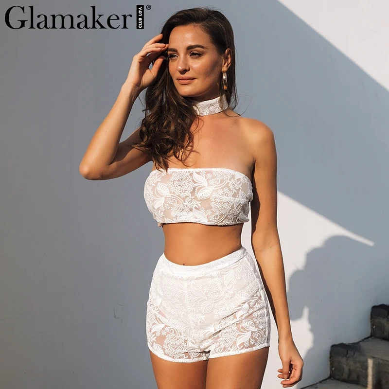 Женский комбинезон Glamaker черный кружевной из двух предметов сексуальные