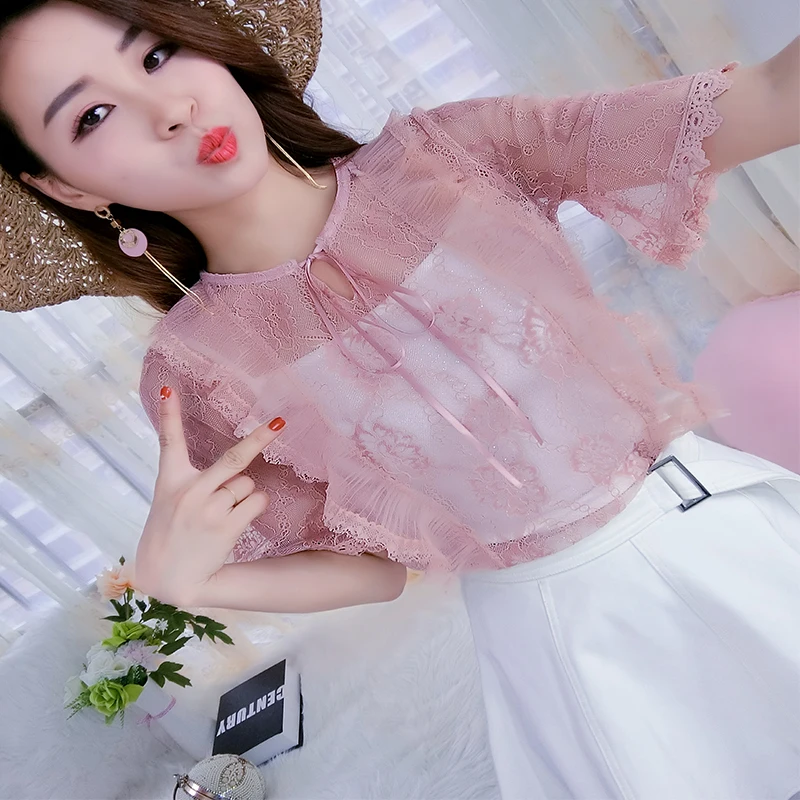 Дизайнерская прозрачная блузка Missoov модная брендовая женская летняя кружевная в