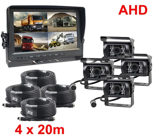 4 x 20m DIYSECUR AHD 9 дюймов Сплит QUAD Автомобильный Монитор 960P AHD IR ночное видение камера заднего вида Водонепроницаемая с SD картой видео запись - Цвет: 4 x 20m