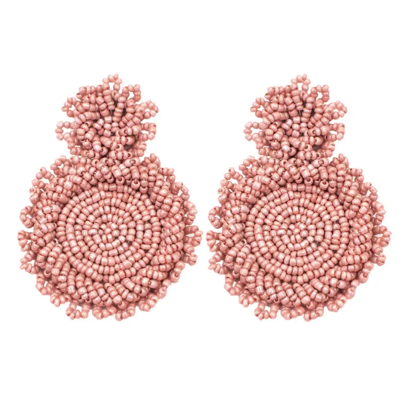 Pink Earrings MANILAI, богемные серьги-капли ручной работы с бусинами для женщин, модное ювелирное изделие, висячие серьги, круглый массивный большой кулон из бисера для свадьбы - Окраска металла: Pink Earrings
