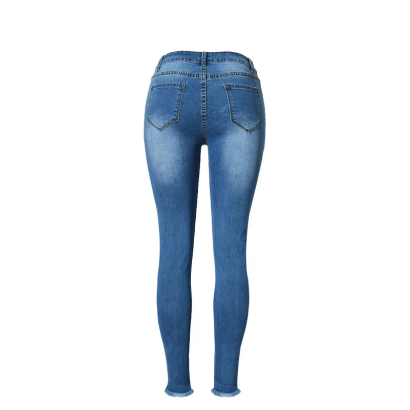 Женские Синие рваные джинсы с высокой талией обтягивающие женские стрейч узкие