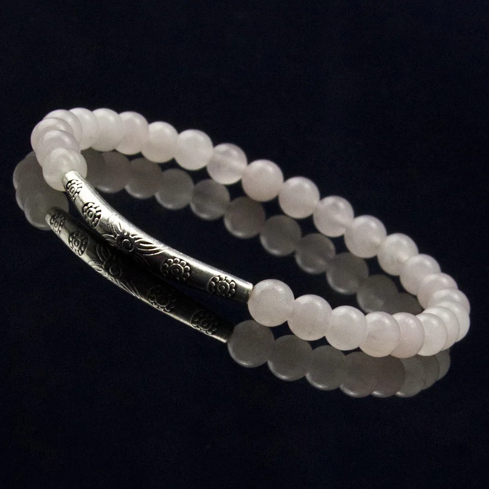 Браслет из натурального камня тибетский с кристаллами розовый и синий тянущиеся