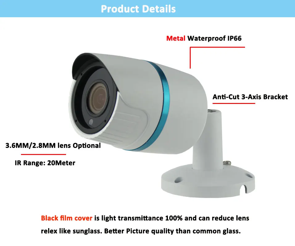 Металл H.264 2-МЕГАПИКСЕЛЬНАЯ Ip-камеры Безопасности Открытый CCTV Full HD 1080 P 2.0
