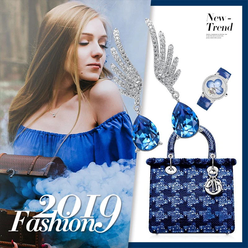CDE 925 пробы серебряные серьги, украшенные кристаллами от Swarovski, крылья ангела, капли воды, серьги для женщин, ювелирные изделия для ушей