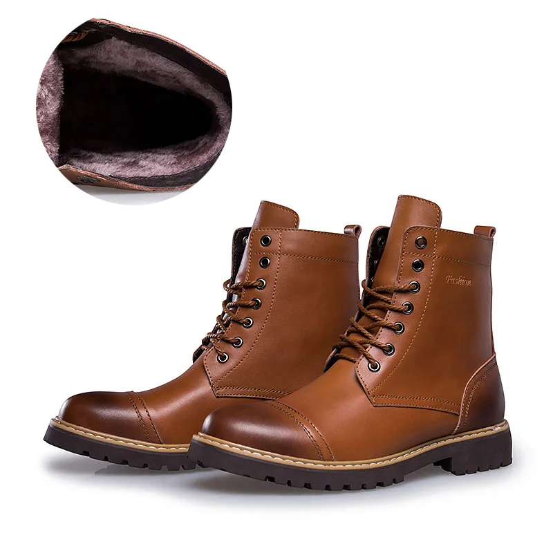 Plush Light brown Misalwa/Новинка; мужские тактические военные ботинки в английском стиле; Зимние ботильоны из натуральной кожи; осенние мужские теплые ковбойские ботинки; Bota Masculina - Цвет: Plush Light brown