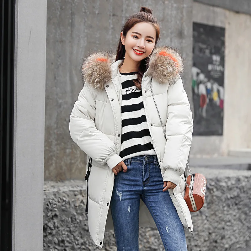 see chart Парка женская зимняя новая шапка цветной воротник большой меховой пуховик женская утепленная парка длинная 821 - Цвет: see chart