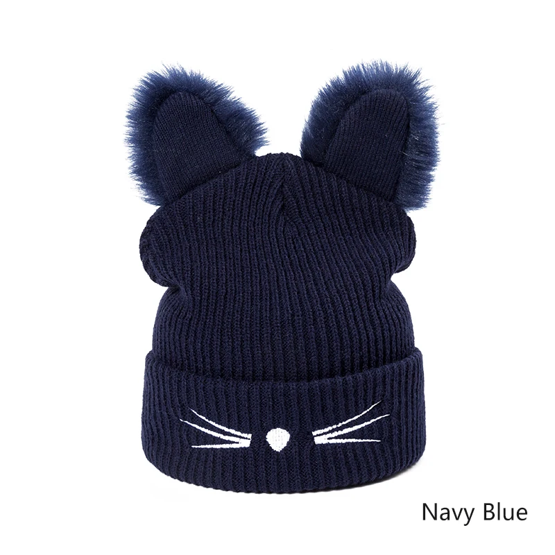 Модные хлопковые зимние головные уборы для женщин Skullies Beanies милая мягкая вязаная шапка в форме кошки для женщин и девушек, милые шапочки для волос - Цвет: A