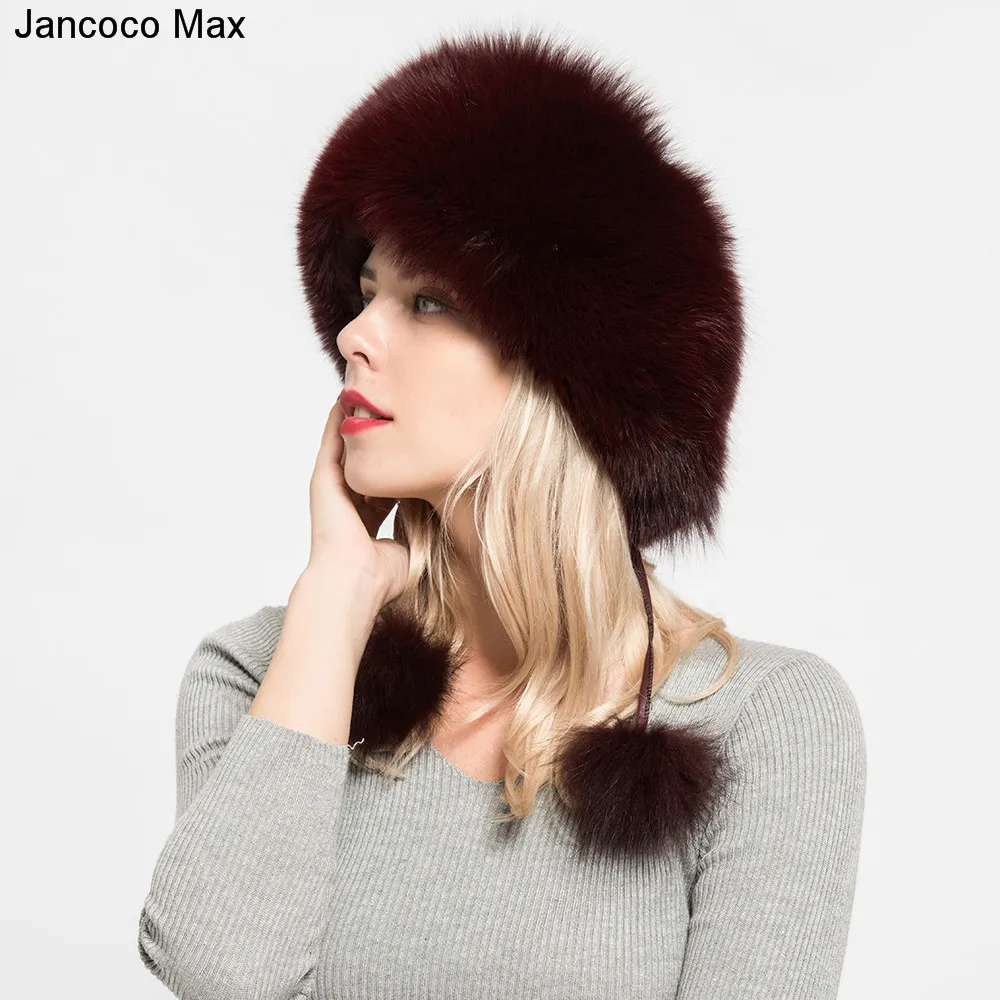 Jancoco Max натуральным лисьим мехом меховые шапки-бомберы зимние Для женщин теплые высокое качество модные бейсболки новое поступление S7148