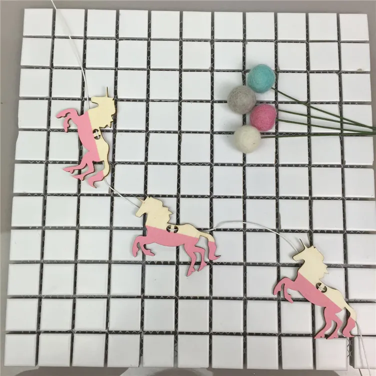 pink unicorn Ins горячий стиль скандинавские перья/Облако/единорог деревянные подвесные занавески для кроватки, DIY подвесные занавески для детской комнаты - Цвет: pink unicorn