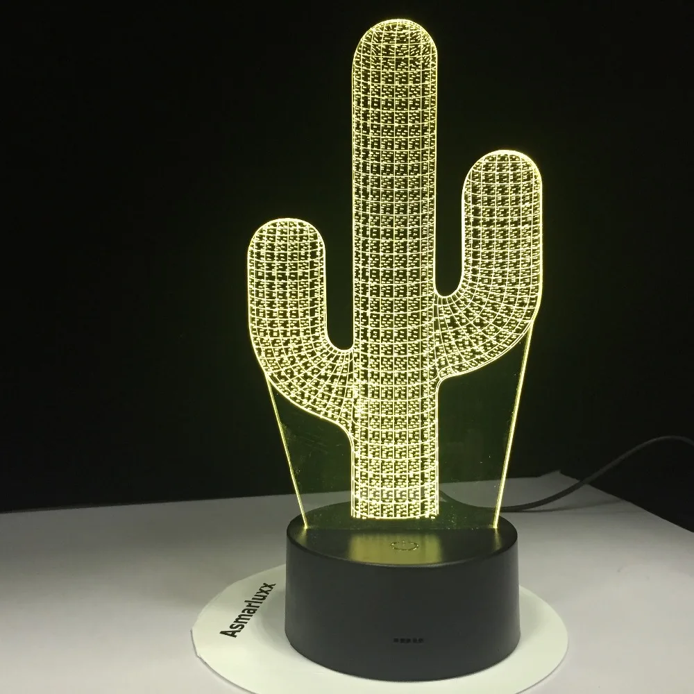 Милый кактус Форма 3D Цвет светодиодный Ночной светильник 7 изменение Usb