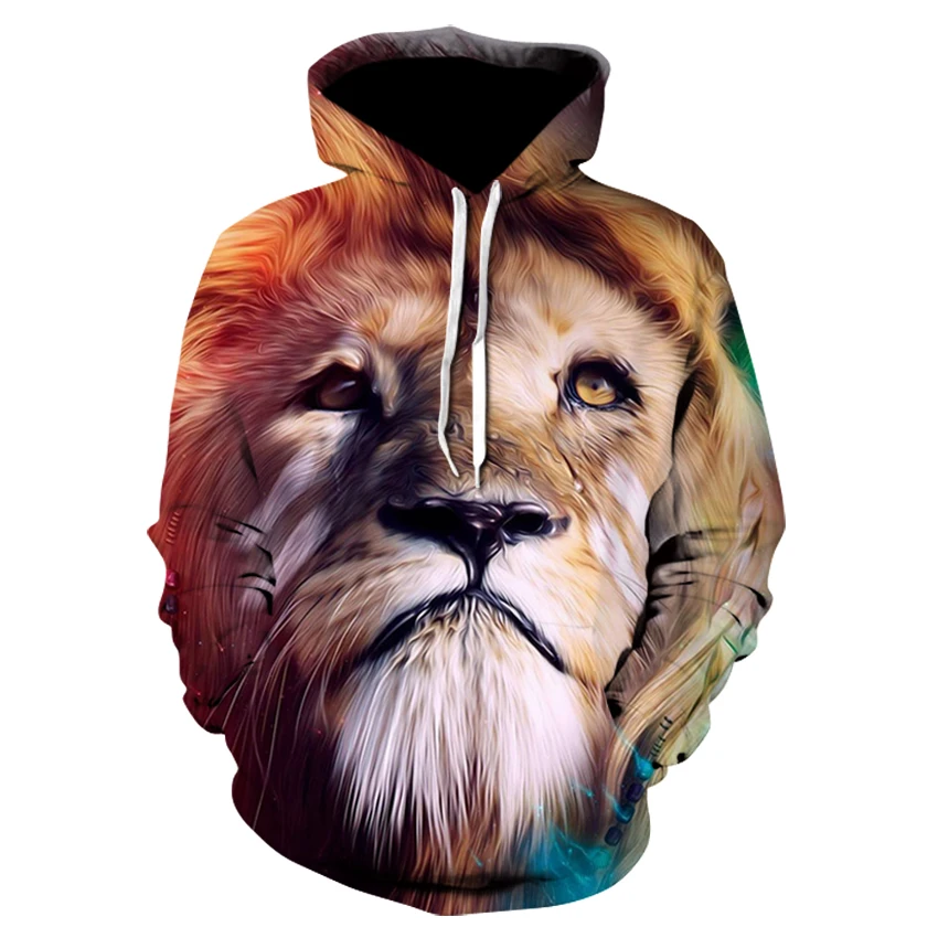 Новые модные худи с 3d принтом лисы/волка/льва Стильный пуловер кулиской свитшоты
