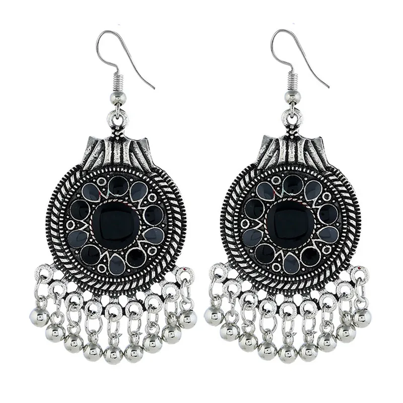 В Ретро этническом стиле Круглый Кулон крошечные бусины кисточкой ушной обруч