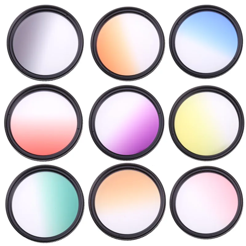 

Camera Filters Gradual 49 mm Color Filters for brown Orange Pink Red Yellow Grey Blue Green Purple For DSLR Camera