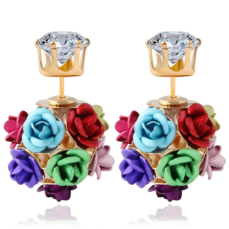 Fashion inflorescence flower and zircon romantic style double sided earring | Украшения и аксессуары