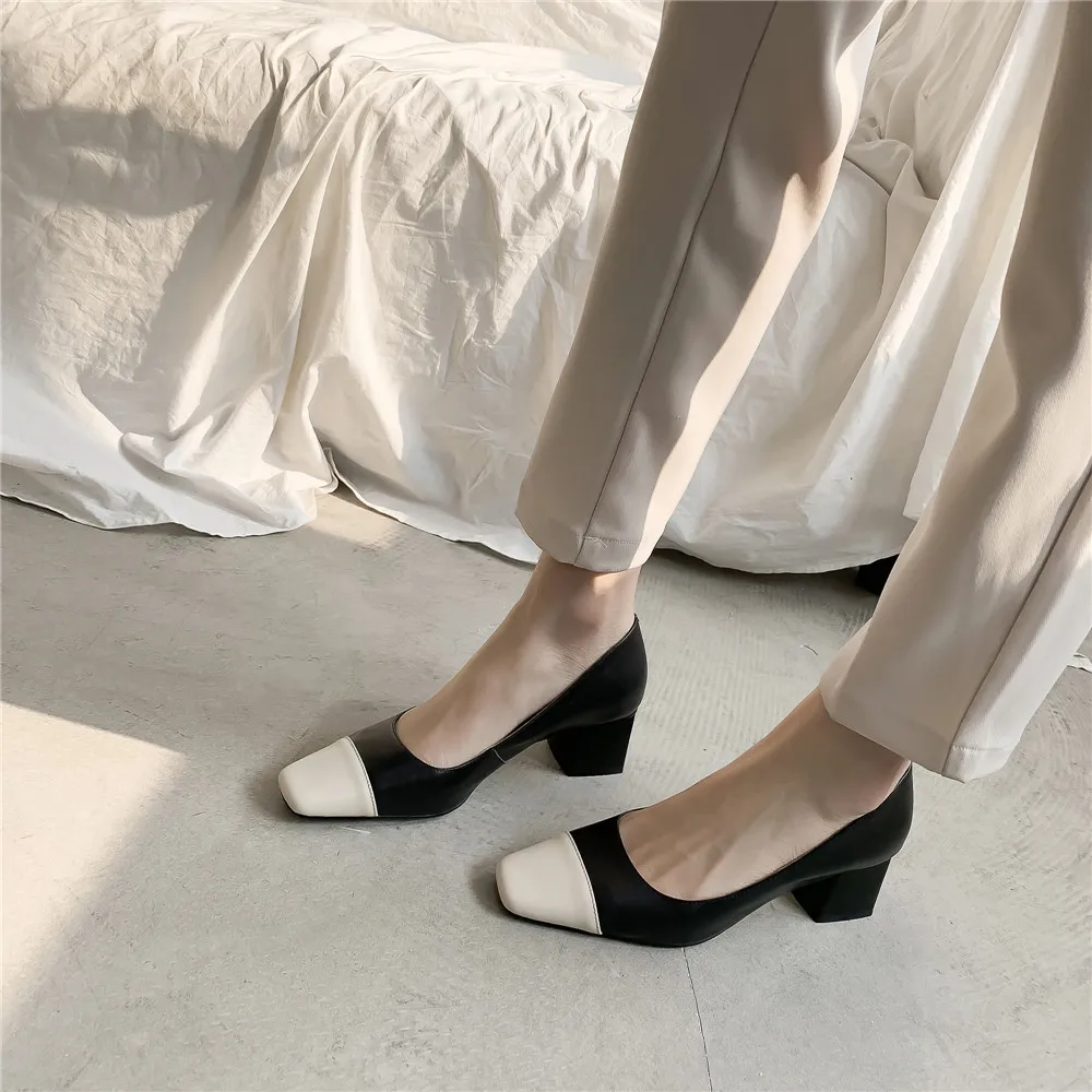 Женские офисные туфли на высоком квадратном каблуке 6 см элегантные весенние