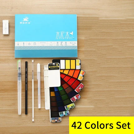 42 Colors Set Превосходный Набор для рисования однотонного цвета воды с кистью, портативный пигмент водного цвета для студентов, товары для художников - Цвет: 42 Colors Set
