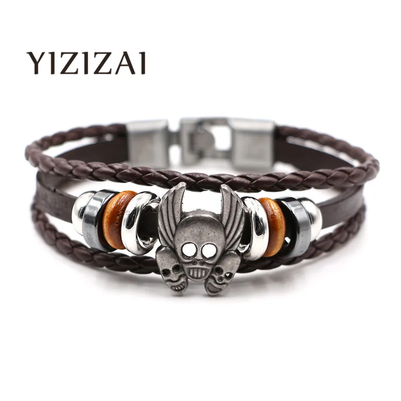 YIZIZAI черепа кожаный браслет Для мужчин женщин Pulseira Masculina Bileklik Femme Pulseiras Homme Шарм